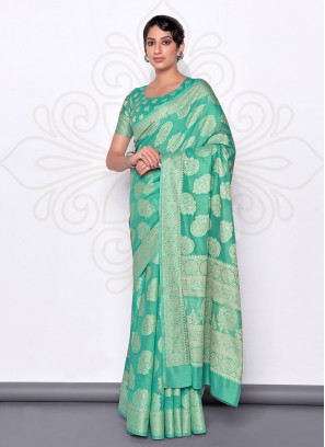 Sightly Turquoise Cotton Casual Saree