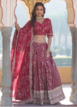 Sightly Viscose Jacquard Work Pink and Rani Designer Lehenga Choli