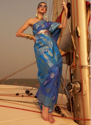 Sightly Weaving Satin Blue Classic Saree