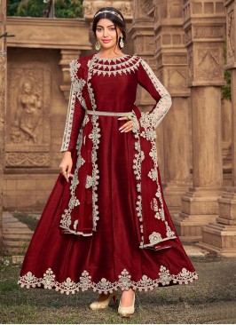 Silk Anarkali Suit in Maroon