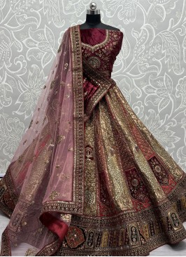 Silk Beige and Maroon Zari Designer Lehenga Choli