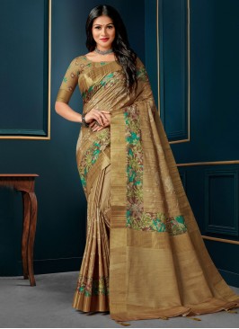 Silk Beige Embroidered Saree