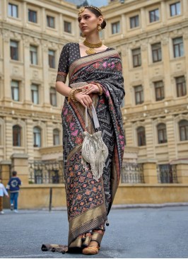 Silk Black Patola Print Designer Saree