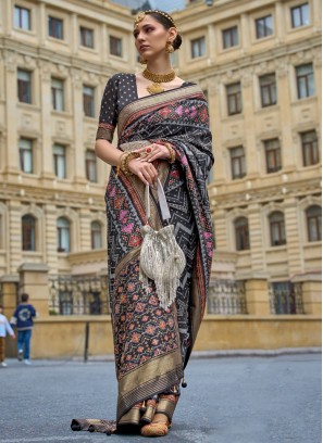 Silk Black Patola Print Designer Saree