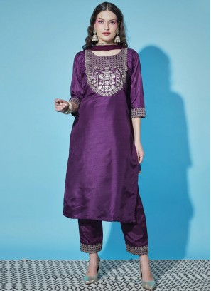 Silk Blend Purple Pant Style Suit