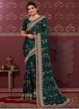 Silk Blend Trendy Saree in Green