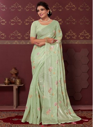 Silk Blend Trendy Saree in Sea Green