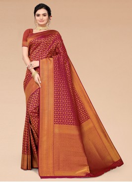 Silk Blend Wine Classic Saree