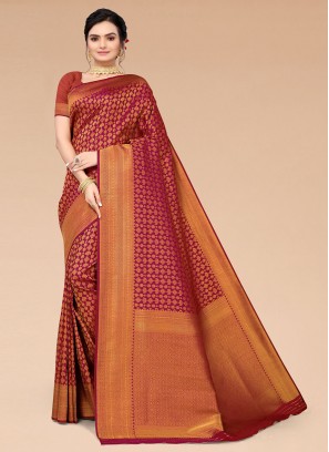 Silk Blend Wine Classic Saree