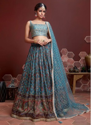 Silk Blue Designer Lehenga Choli