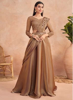 Silk Brown Lehenga Saree