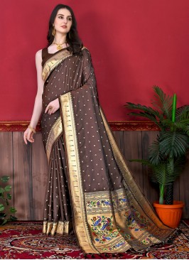 Silk Brown Weaving Contemporary Style Saree