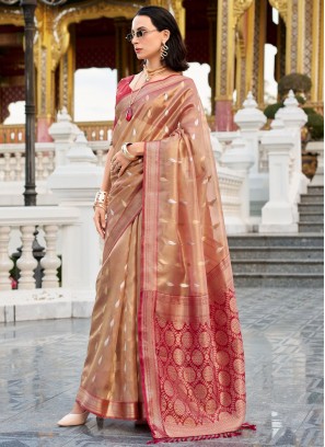 Silk Brown Woven Trendy Saree