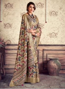 Silk Classic Saree in Beige