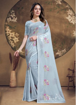 Silk Contemporary Saree in Aqua Blue