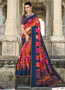 Silk Contemporary Saree in Multi Colour