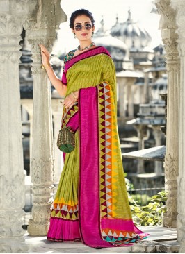 Silk Contemporary Style Saree in Green