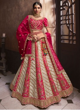 Silk Cream and Pink Beads A Line Lehenga Choli