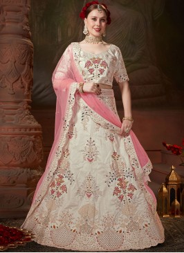 Silk Cream Lehenga Choli