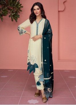 Silk Cream Resham Readymade Salwar Suit
