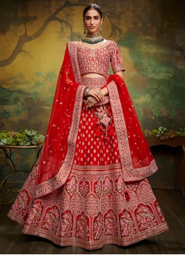 Silk Designer Lehenga Choli in Red