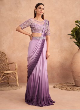 Silk Designer Lehenga Style Saree in Lavender