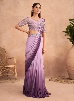 Silk Designer Lehenga Style Saree in Lavender