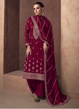 Silk Designer Salwar Kameez in Maroon