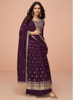 Silk Designer Salwar Suit in Purple