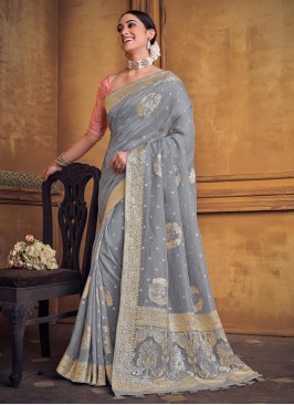 Silk Designer Saree in Grey