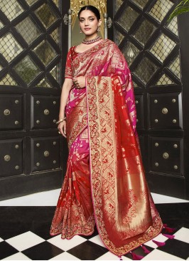 Silk Designer Saree in Pink and Red