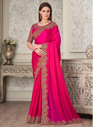 Silk Designer Saree in Rani