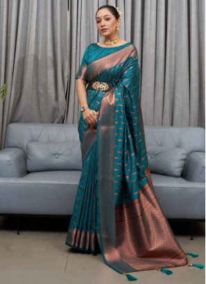 Silk Designer Saree in Teal
