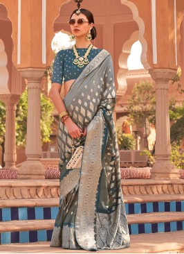 Silk Digital Print Grey Trendy Saree