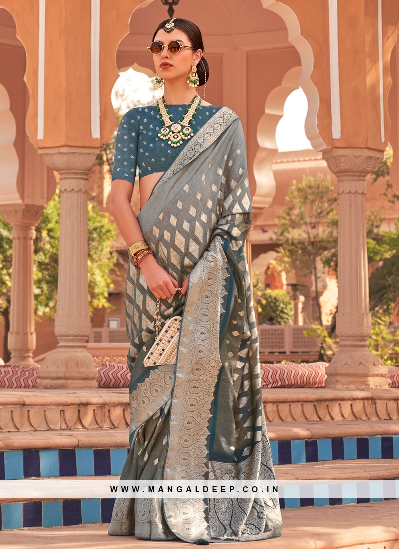 Silk Digital Print Grey Trendy Saree