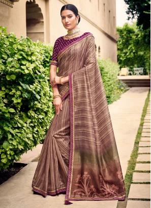 Silk Digital Print Mauve  Trendy Saree
