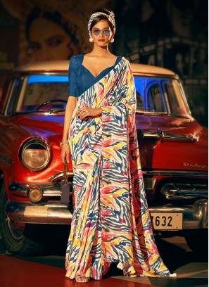 Silk Digital Print Multi Colour Classic Saree