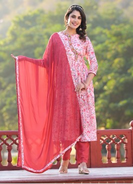 Silk Digital Print Salwar Kameez in Rose Pink