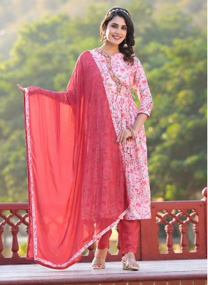 Silk Digital Print Salwar Kameez in Rose Pink