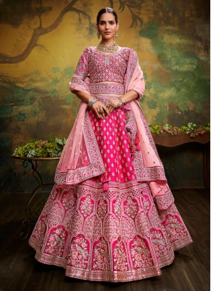 Silk Embroidered A Line Lehenga Choli in Pink