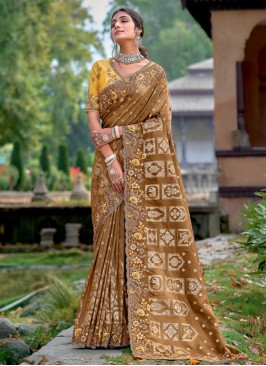 Silk Embroidered Brown Trendy Saree
