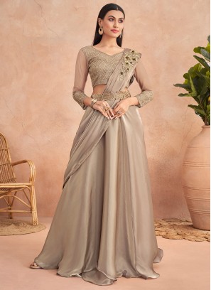 Silk Embroidered Contemporary Saree in Beige