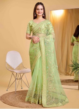 Silk Embroidered Contemporary Saree in Sea Green