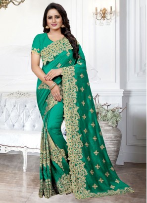 Silk Embroidered Contemporary Style Saree in Rama