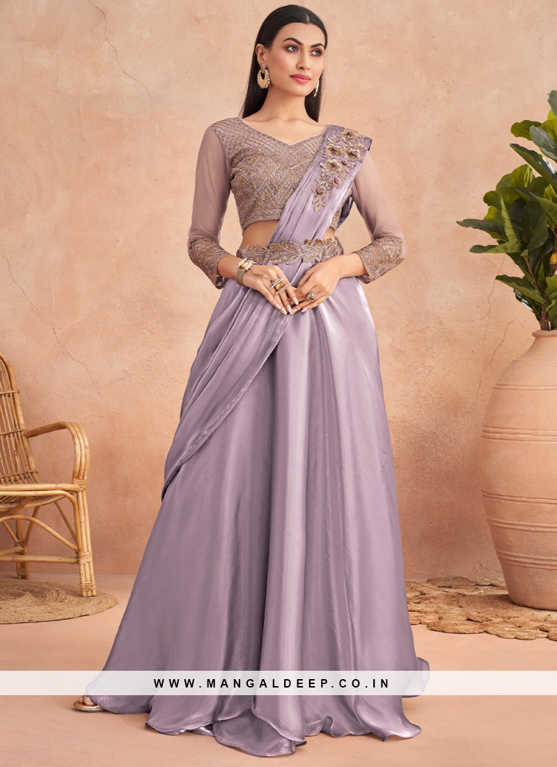 Buy Grey Georgette Round Draped Ruffle Lehenga Saree For Women by Ayesha  Aejaz Online at Aza Fashions.