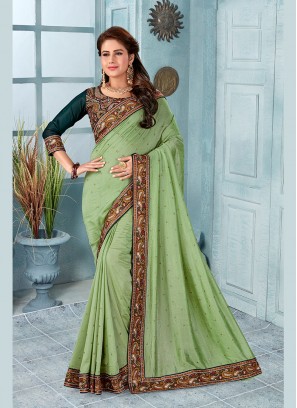Silk Embroidered Designer Saree in Green