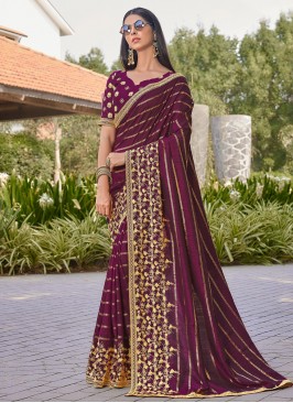 Silk Embroidered Designer Saree in Purple
