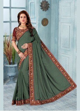 Silk Embroidered Green Designer Saree