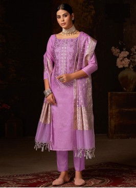 Silk Embroidered Lavender Pant Style Suit