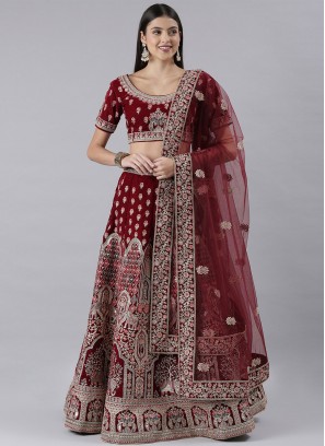 Silk Embroidered Maroon A Line Lehenga Choli